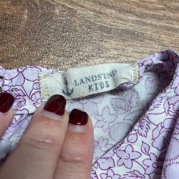 Lands End Girls Purple Floral Micro Print Sleeveless Top Bow Ruffle Size 6 - Picture 6 of 8